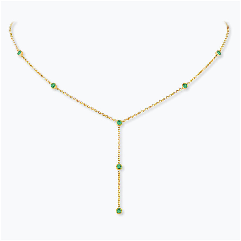 7 Stone 18K Gold Necklace w. Tsavorite