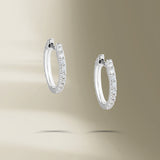 Single Line 18K White Gold Hoops w. Diamonds