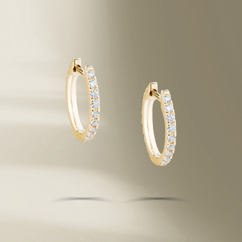 Single Line 18K Gold Hoops w. Diamonds