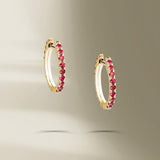 Single Line 18K Gold Hoops w. Pink Sapphire