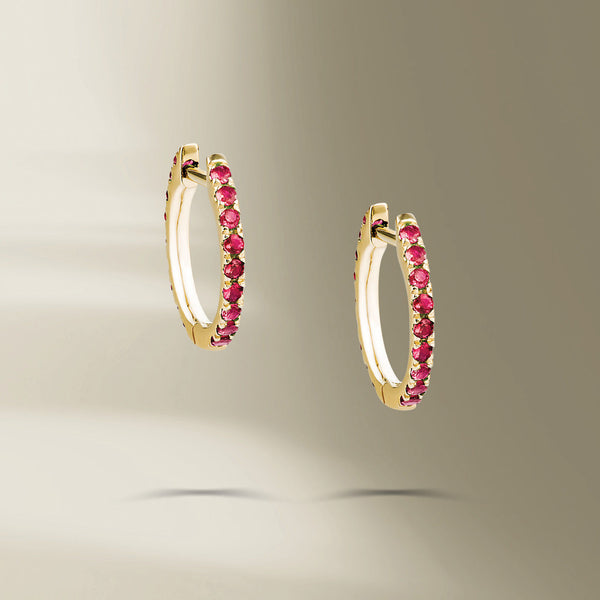 Single Line 18K Guld Hoops m. Pink Safir