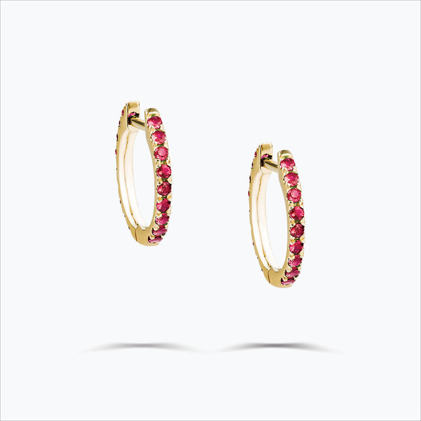 Single Line 18K Guld Hoops m. Pink Safir