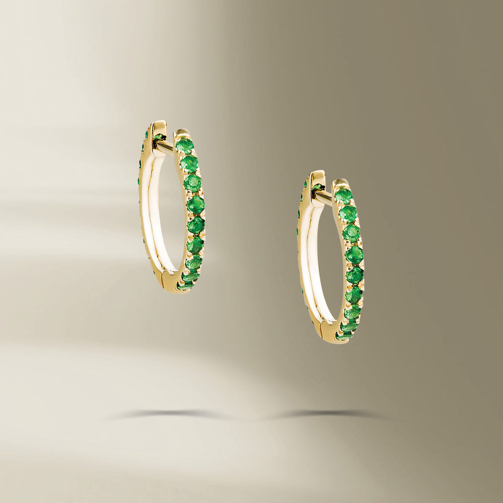 Single Line 18K Gold Hoops w. Tsavorite