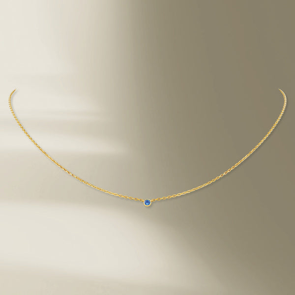 1 Stone 18K Gold Necklace w. Blue Sapphire