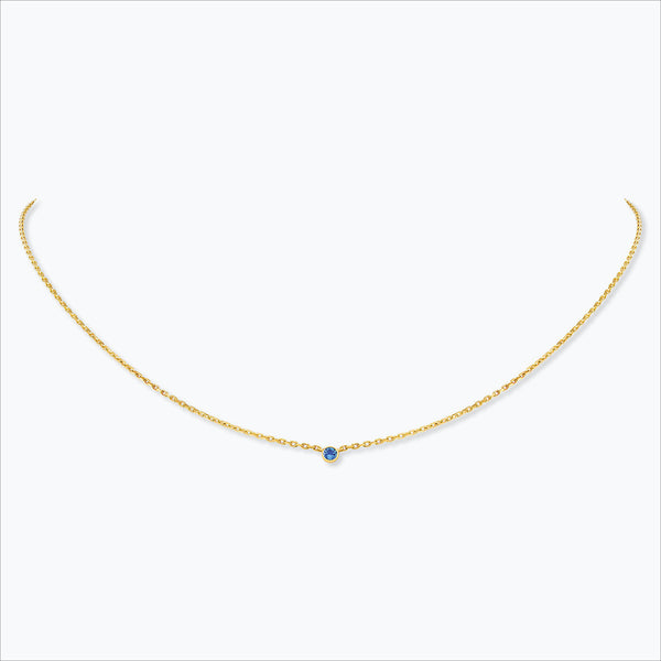 1 Stone 18K Gold Necklace w. Blue Sapphire