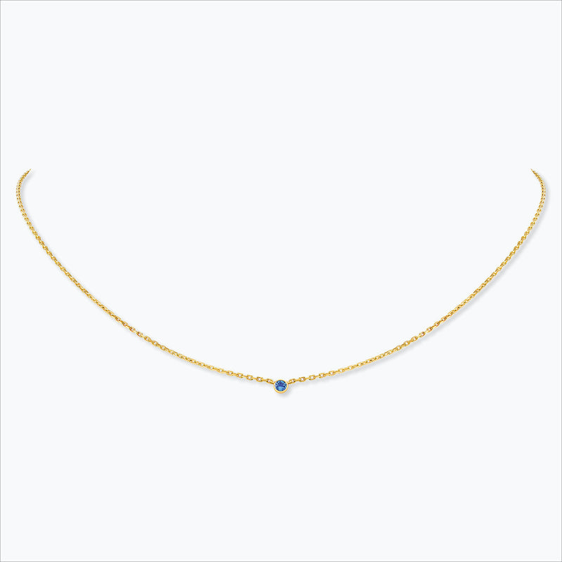 1 Stone 18K Gold Necklace w. Blue Sapphire