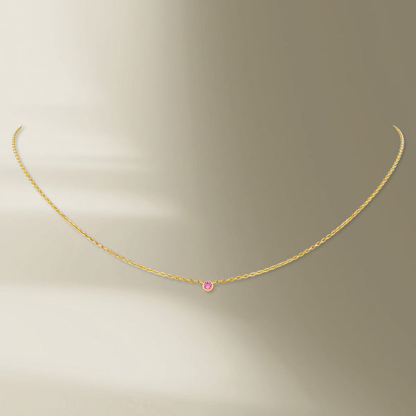 1 Sten 18K Guld Halskæde m. Pink Safir