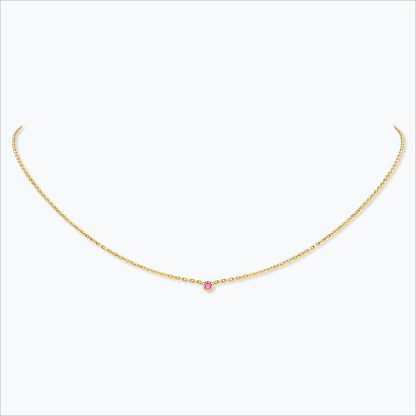 1 Stone 18K Gold Necklace w. Pink Sapphire