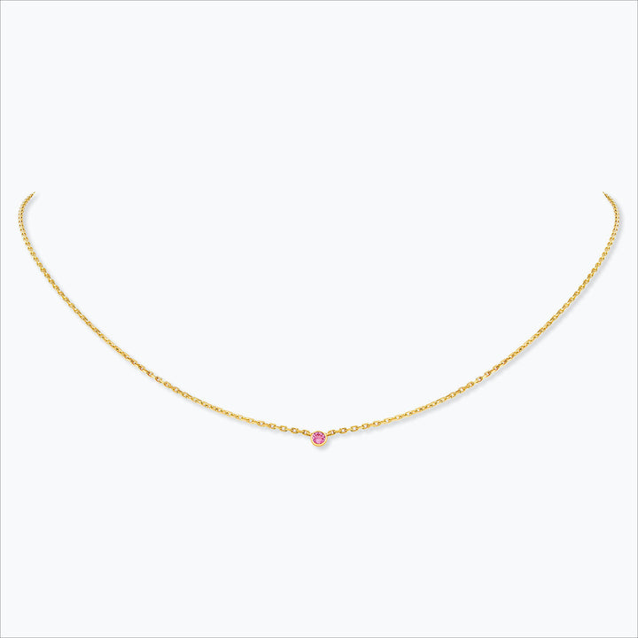 1 Stone 18K Gold Necklace w. Pink Sapphire