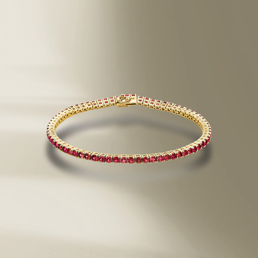 Tennis 18K Goldarmband w. Pink Saphire