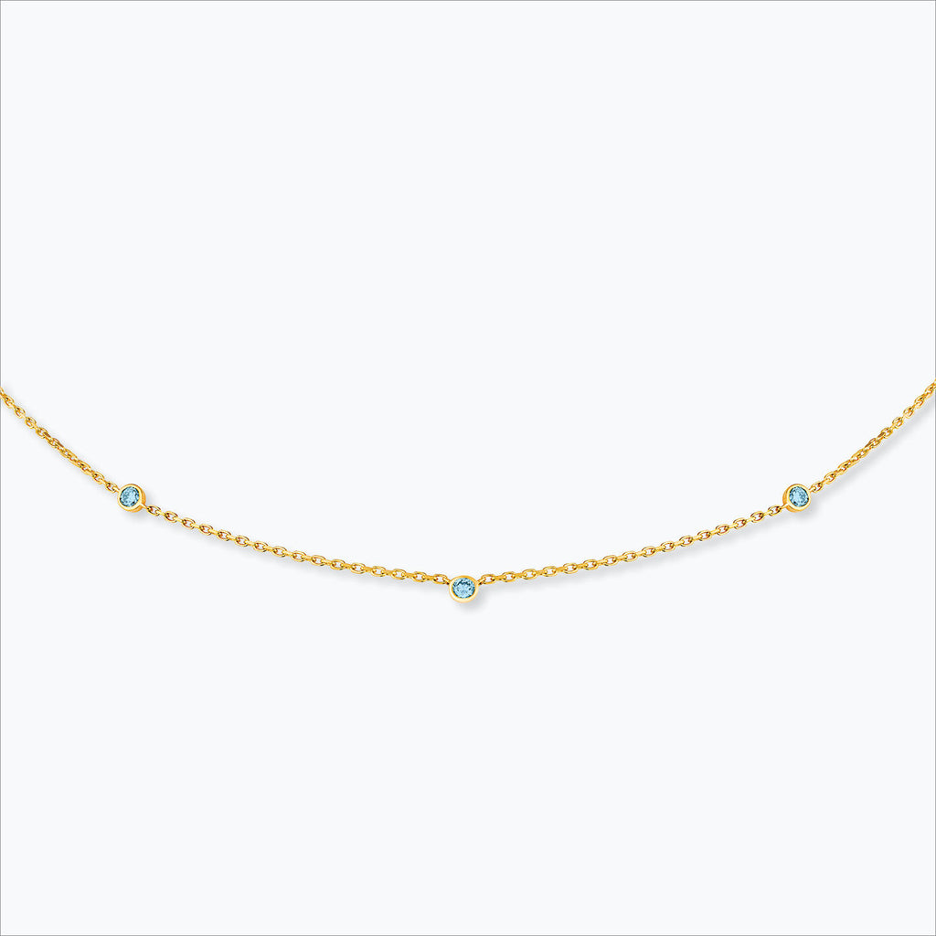3 Stone 18K Gold Necklace w. Aquamarine