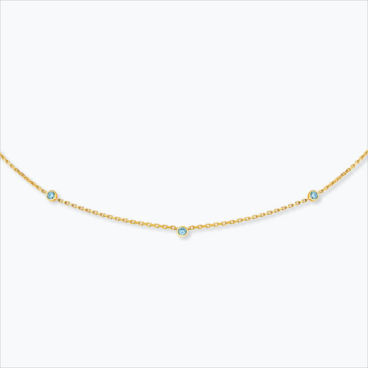 3 Stone 18K Gold Necklace w. Aquamarine