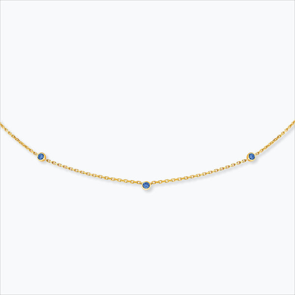 3 Stone 18K Gold Necklace w. Blue Sapphire