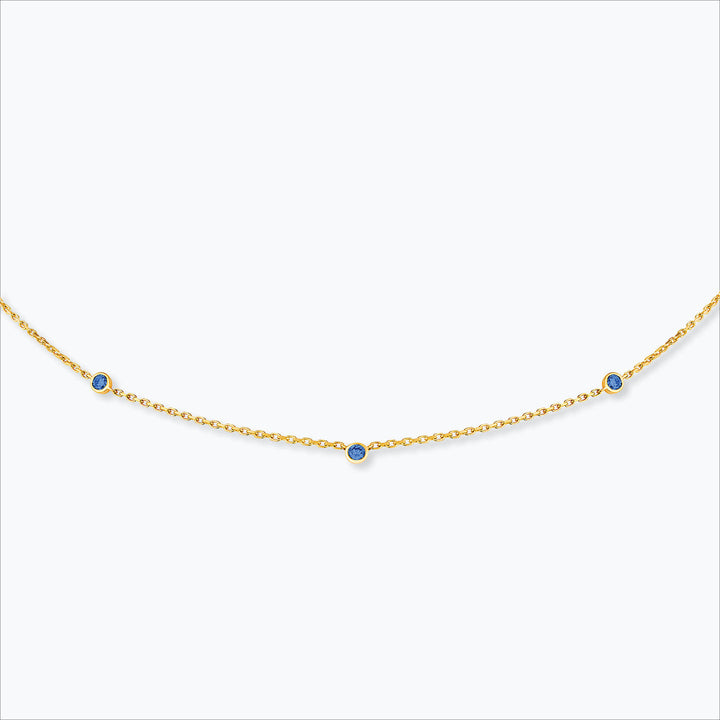3 Stone 18K Gold Necklace w. Blue Sapphire