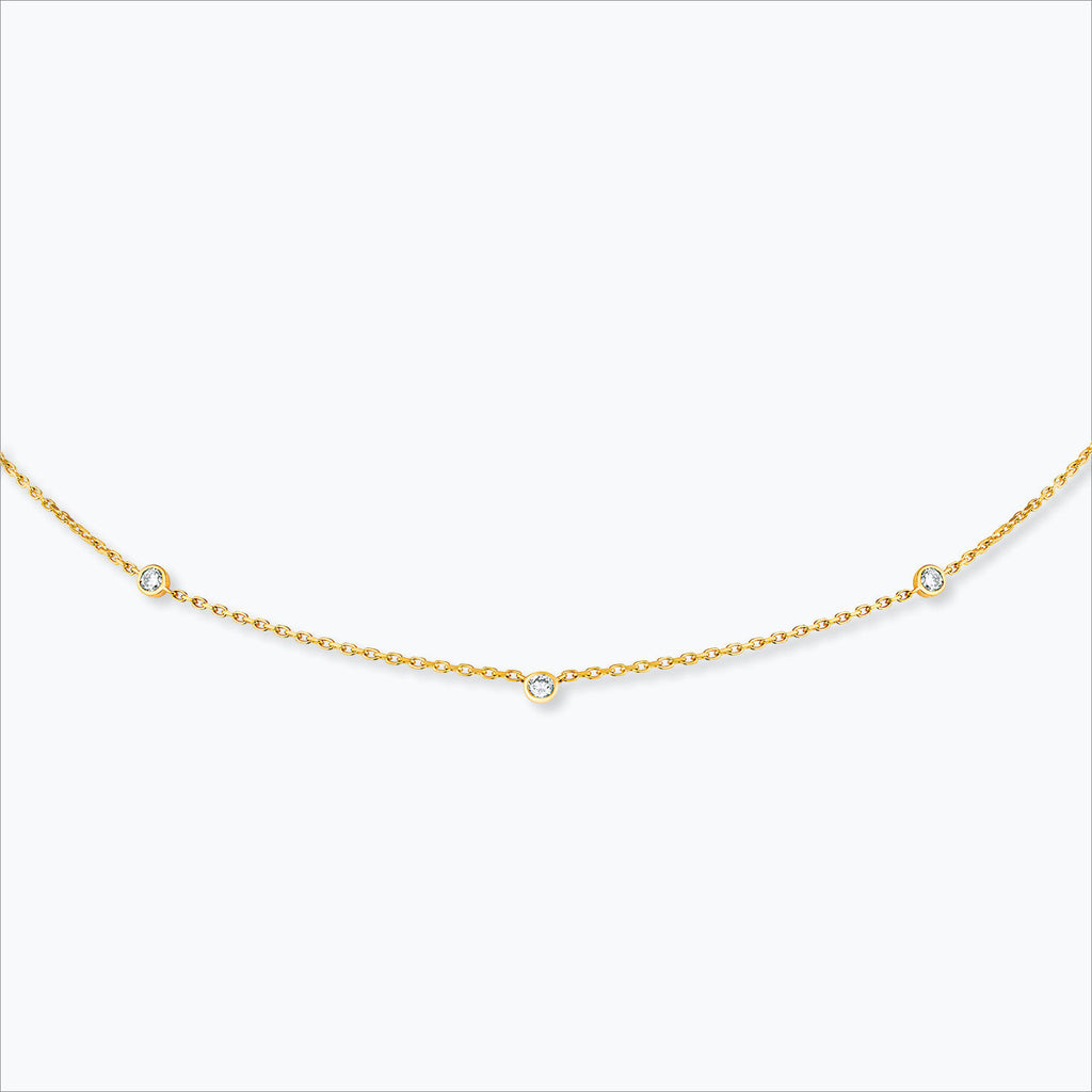 3 Sten 18K Guld Halskæde m. Diamant