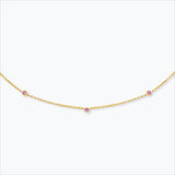 3 Stone 18K Gold Necklace w. Pink Sapphire