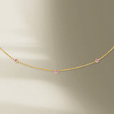 3 Sten 18K Guld Halskæde m. Pink Safir
