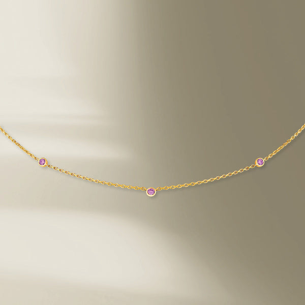 3 Sten 18K Guld Halskæde m. Pink Safir