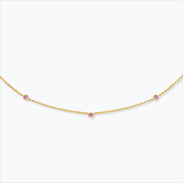 3 Stone 18K Gold Necklace w. Pink Sapphire