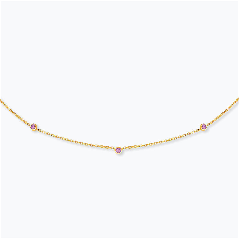 3 Stone 18K Gold Necklace w. Pink Sapphire