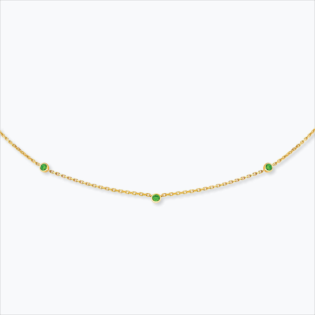 3 Stone 18K Gold Necklace w. Tsavorite