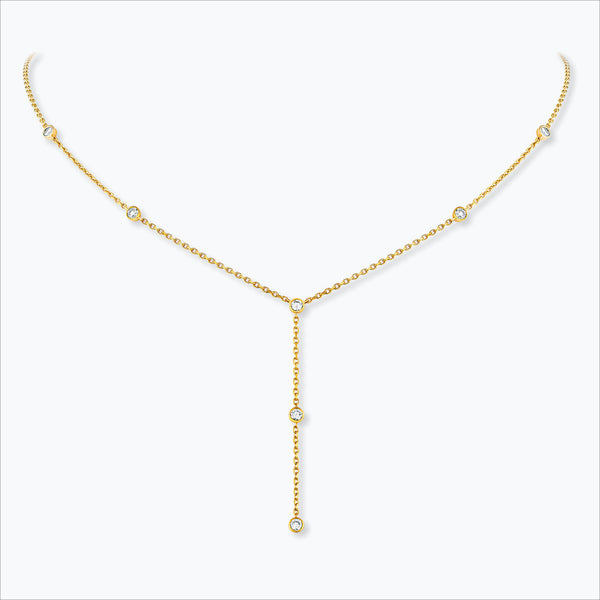 7 Stone 18K Gold Necklace w. Diamonds