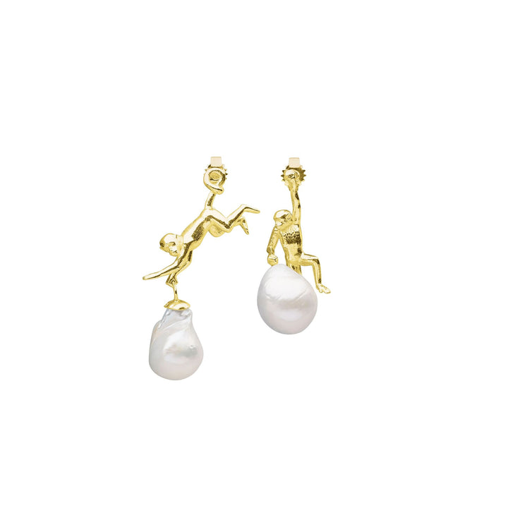 Monkey Gold Plated Earrings w. Pearl