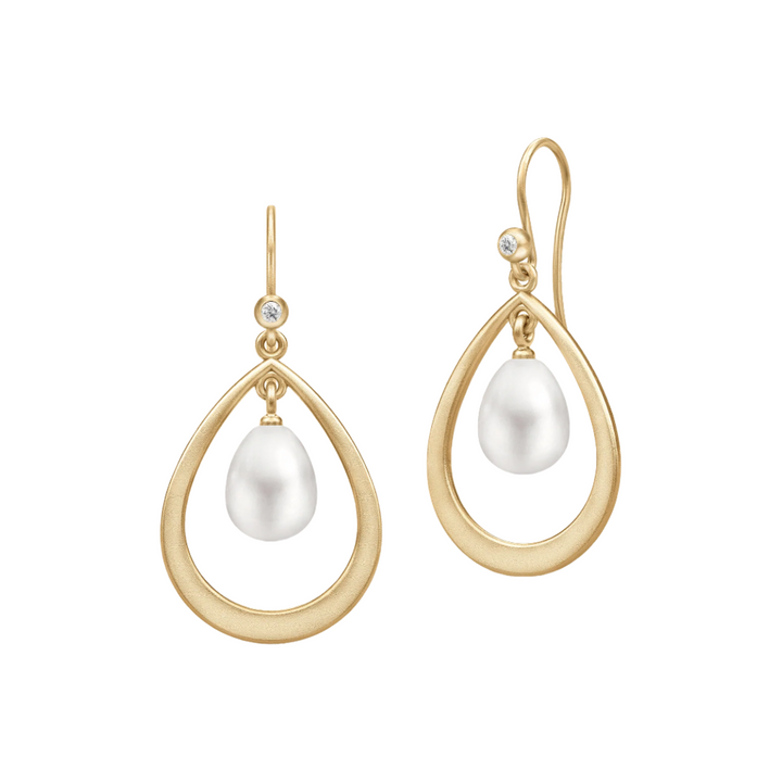 Afrodite Droplet Gold Plated Earrings w. Pearl & Zirconia