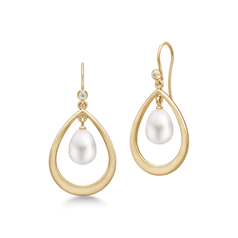 Afrodite Droplet Gold Plated Earrings w. Pearl & Zirconia