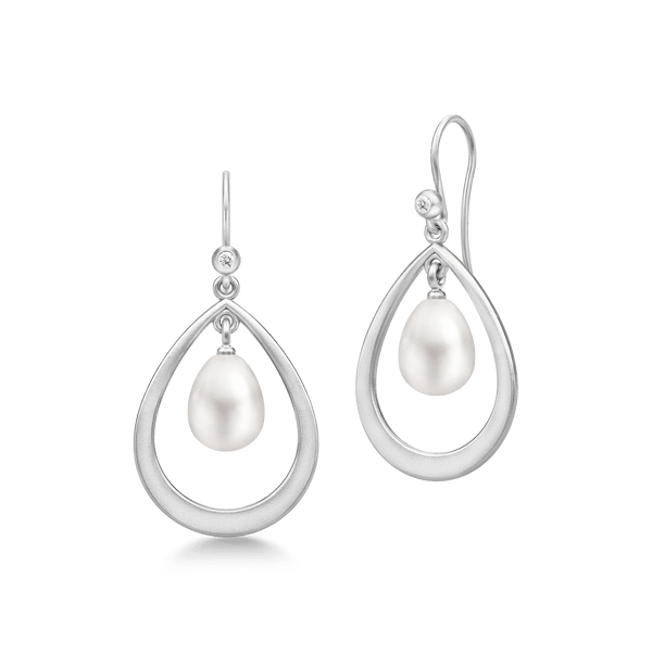 Afrodite Droplet Silver Earrings w. Pearl & Zirconia