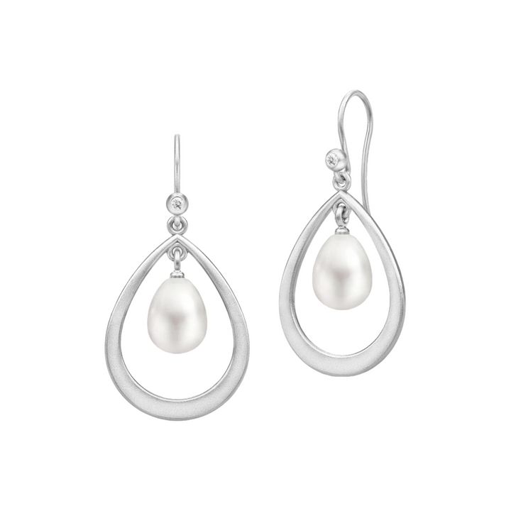 Afrodite Droplet Silver Earrings w. Pearl & Zirconia