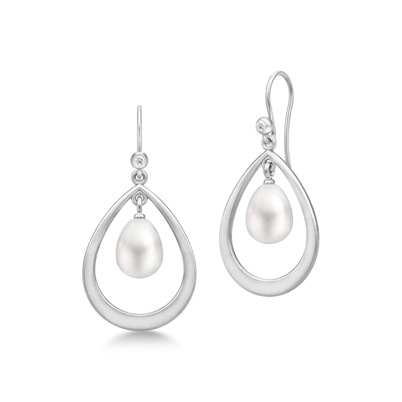 Afrodite Droplet Silver Earrings w. Pearl & Zirconia