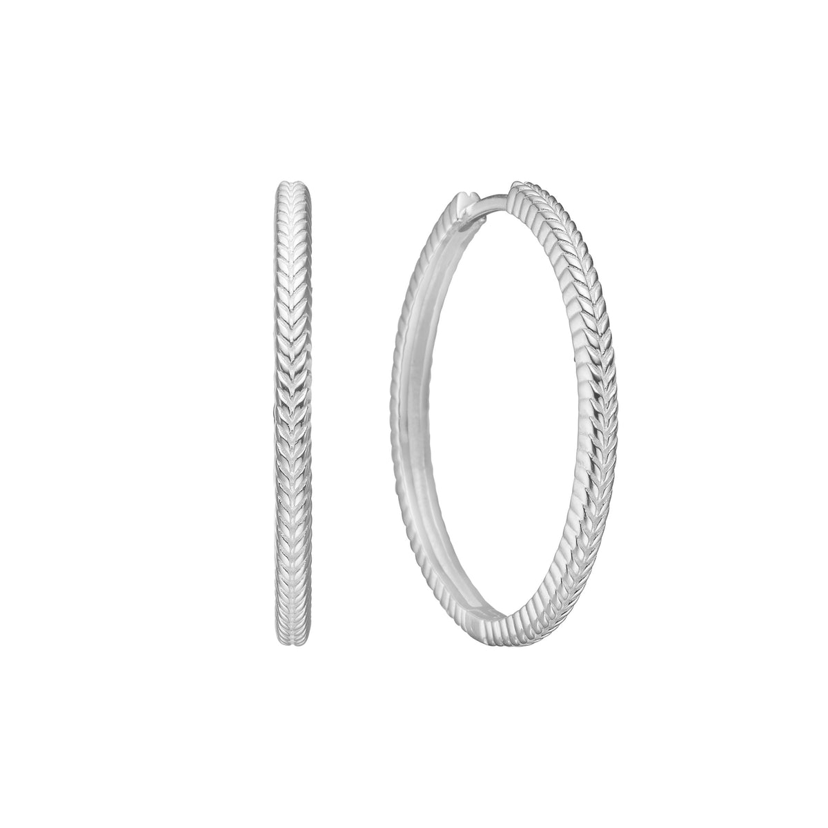 Fishbone large Silver Hoop w. Herringbone detail