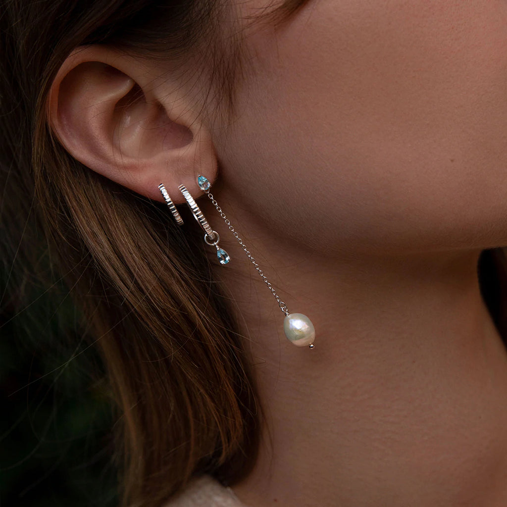 Pinstripe small Silver Hoop