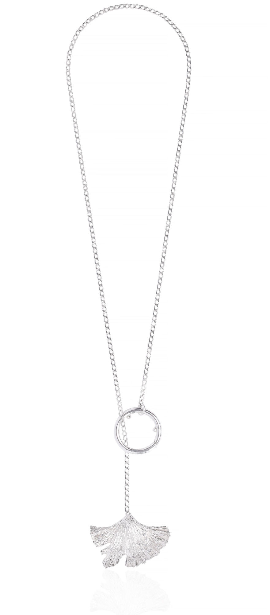 Ginkgo Hoop Lock Silver Necklace w. Zirconia