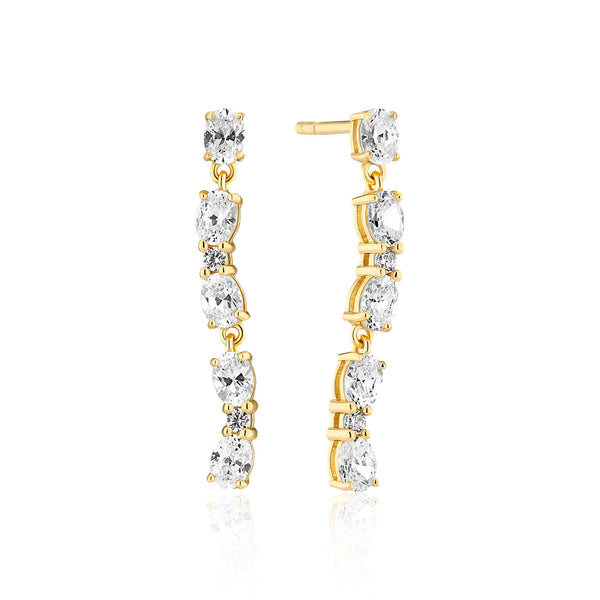 Ellera Ovale Sette Gold Plated Earrings w. Zirconia