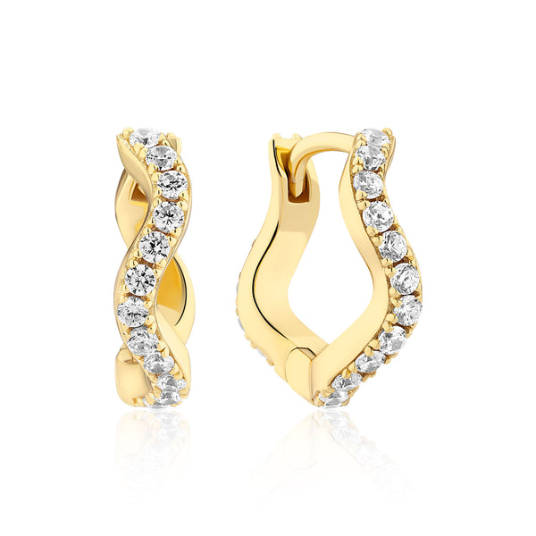 Ellera Waves Medio Gold Plated Earrings w. Zirconia