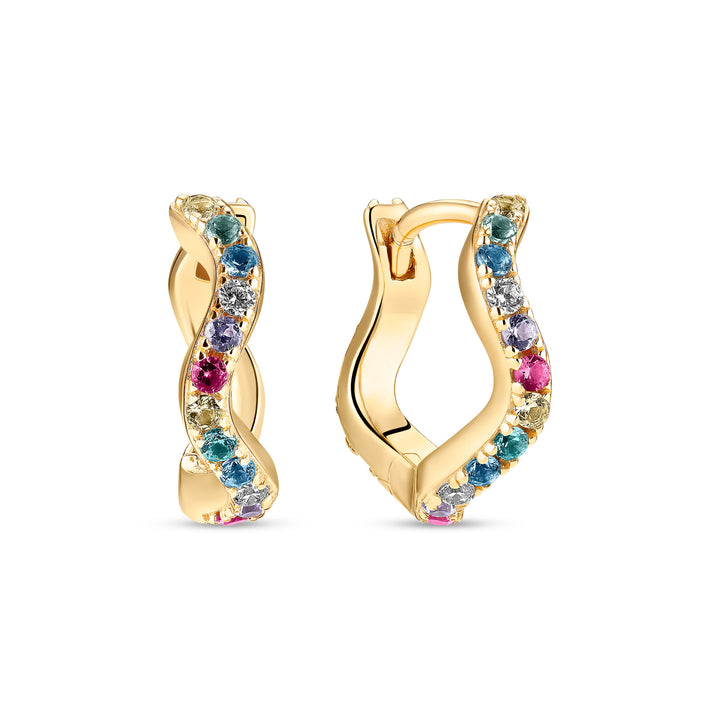 Ellera Waves Medium Gold Plated Earrings w. Zirconias