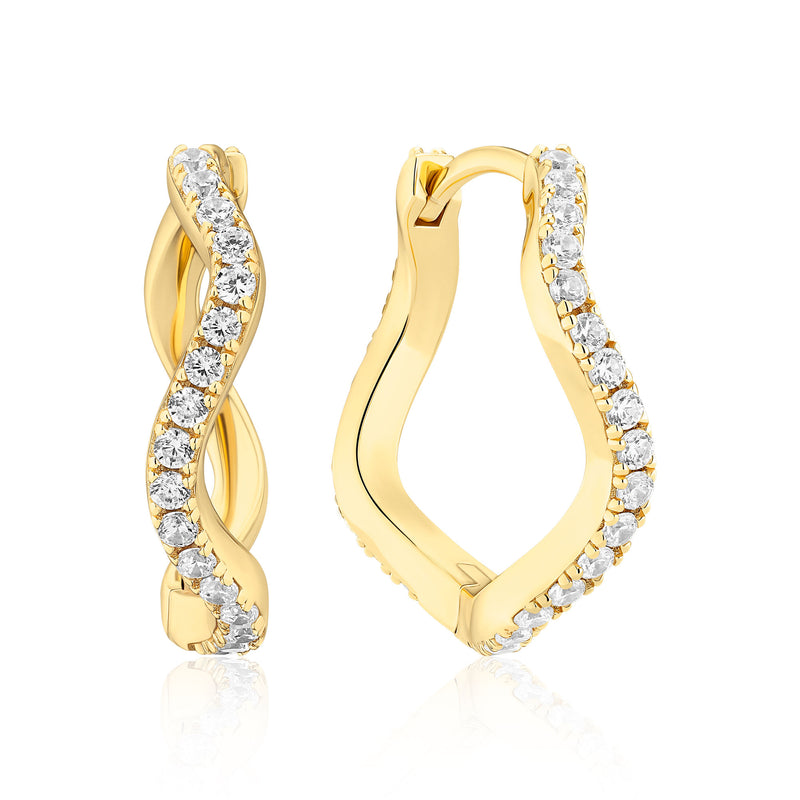 Ellera Waves Grande Gold Plated Earrings w. Zirconia