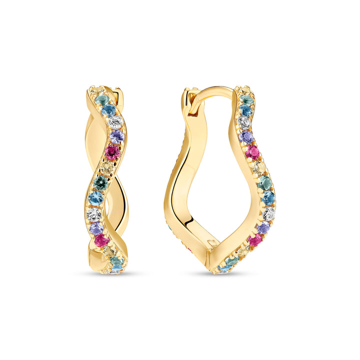 Ellera Wellen große goldplattierte Ohrringe w. Zirkonien