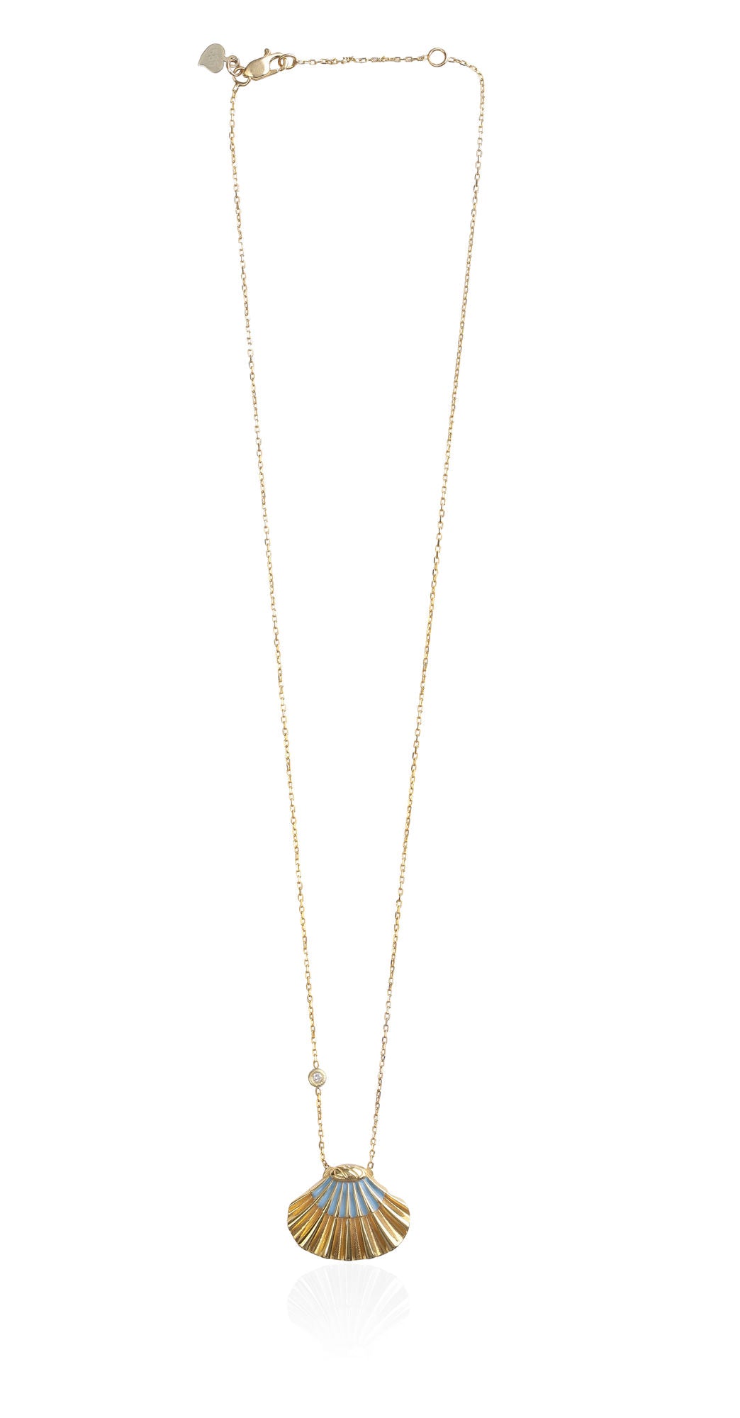 Sky Blue Shell 14K Gold Necklace w. Diamond