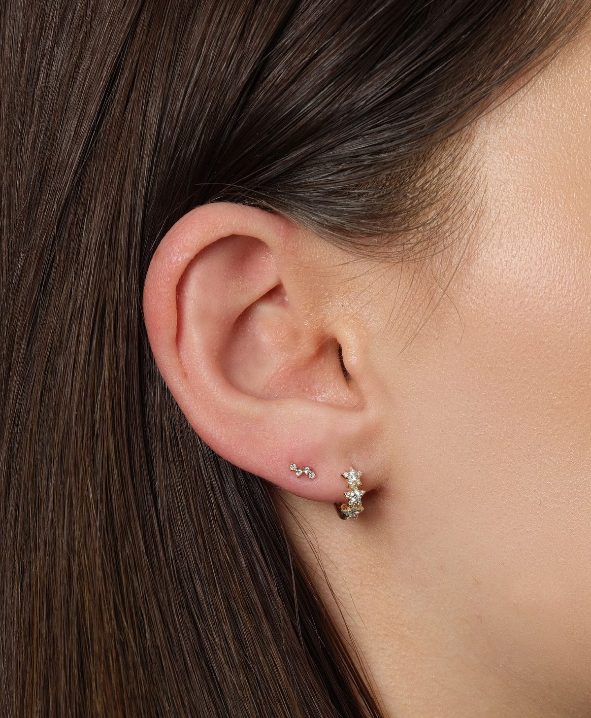 Galaktischer Cluster 14K Gold Ohrringe w. Labor gewachsener Diamant