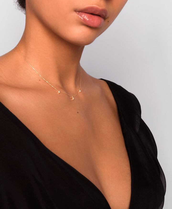 Tri-Star 14K Gold Necklace w. Lab-Grown Diamond