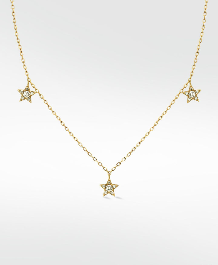 Tri-Star 14K Gold Necklace w. Lab-Grown Diamond