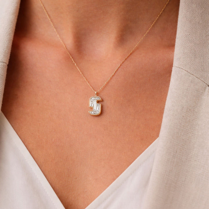 Alphabet 18K Gold, Rosegold or Whitegold Inital S Pendant w. Solitaire Lab-Grown Diamond