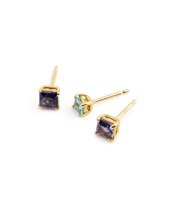 Candy Blue 18K Gold Stud w. Topaz