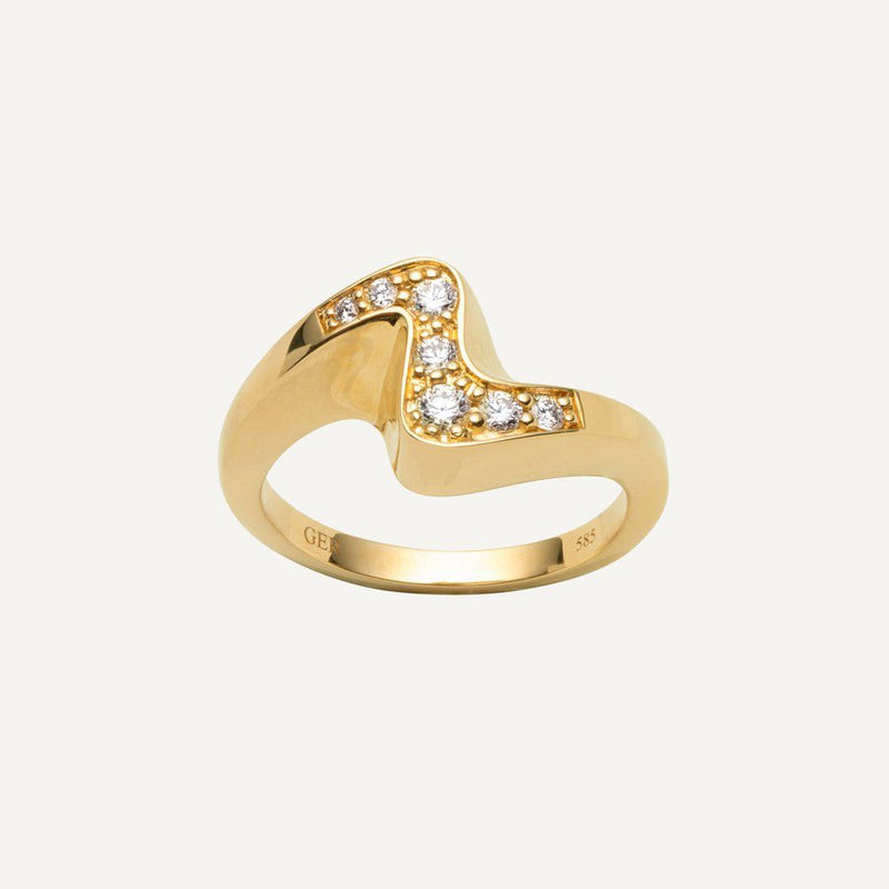 Wave 14K Gold Ring w. Diamonds