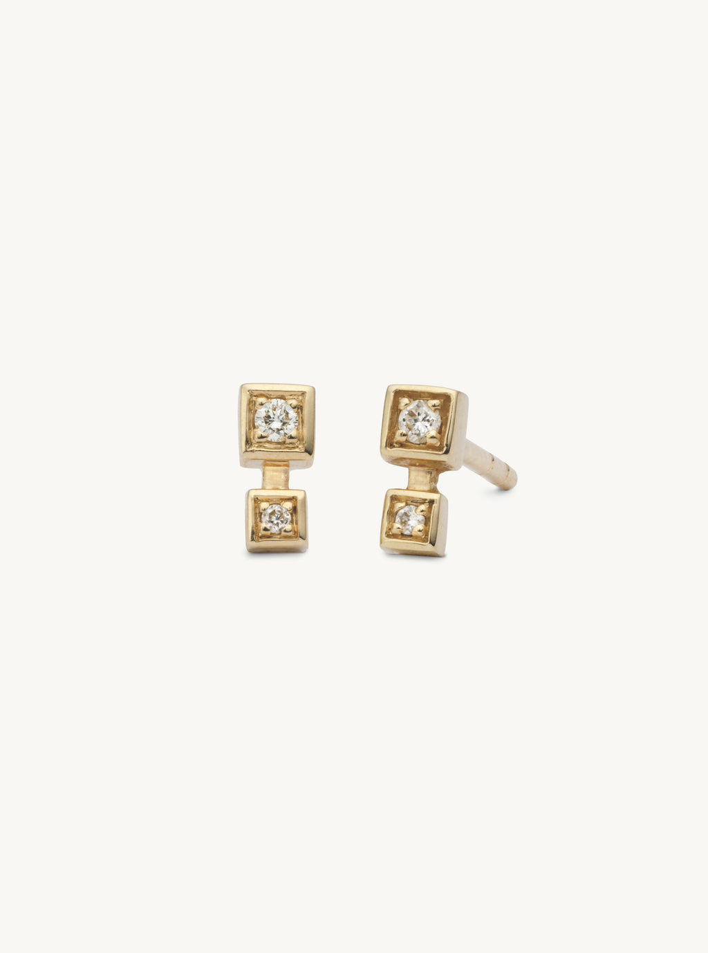 Cube no.2 14K Gold Stud w. Diamonds