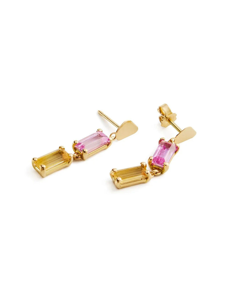 Studio 18K Gold Earring w. Topaz & Tourmaline