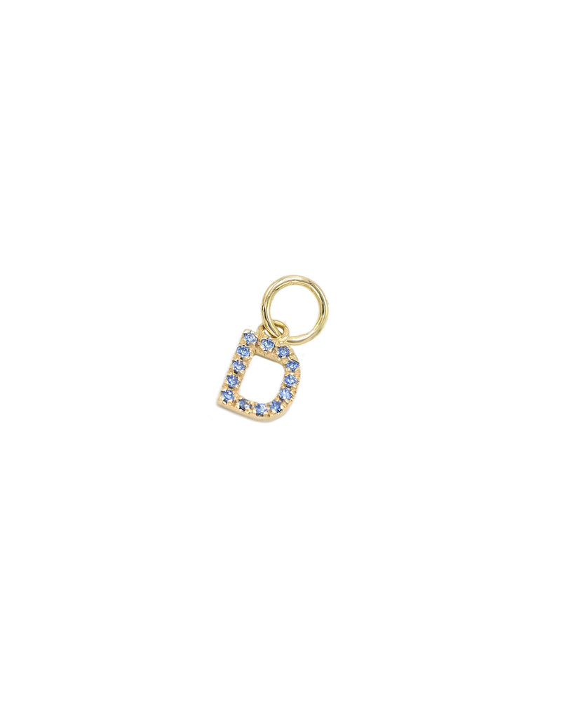 Charm ABC Letter 18K Gold Pendant w. Light Blue Topaz